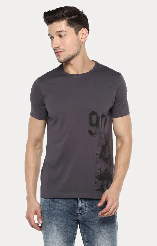 Weekend Deals That Spark Spykar Grey Cotton Slim Fit T-Shirt For Men