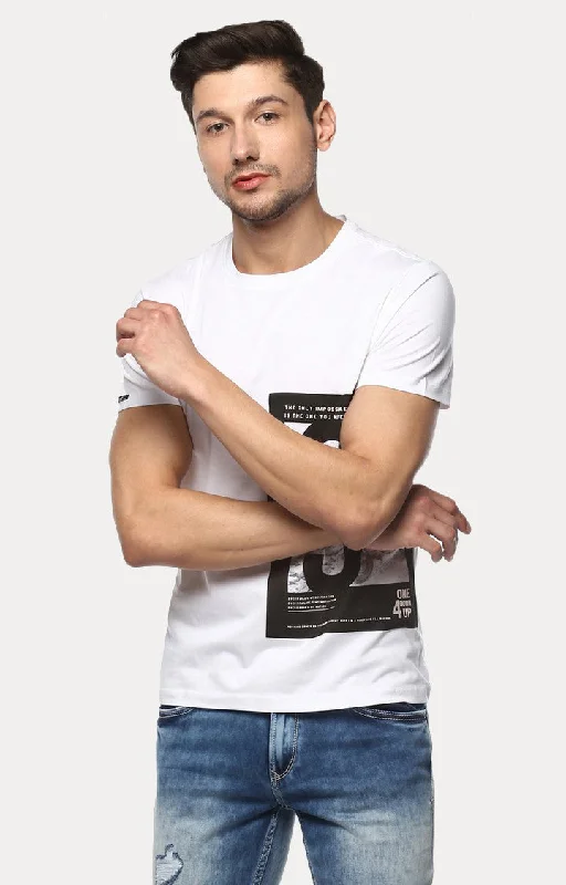 Markdown Sale Spykar White Printed Slim Fit Men T-Shirts