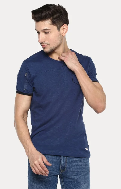 Weekend Shopping Made Better Spykar Blue Melange Slim Fit Men T-Shirts