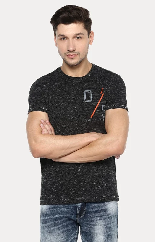 Weekend Extravaganza: Shop Now Spykar Black Printed Slim Fit Men T-Shirts