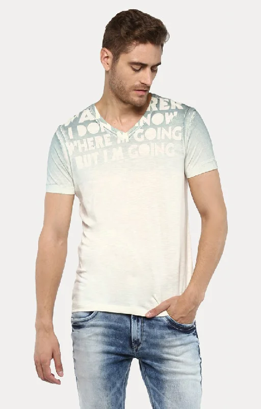 Steals and Deals Spykar Men White Printed Slim Fit T-Shirt