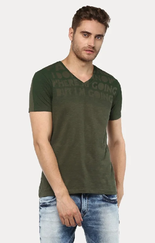 Overstock Sale Spykar Green Printed Slim Fit Men T-Shirts