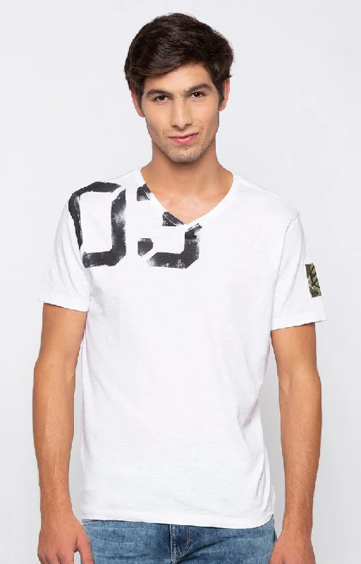 Time-Sensitive Spykar White Melange Slim Fit Men T-Shirts