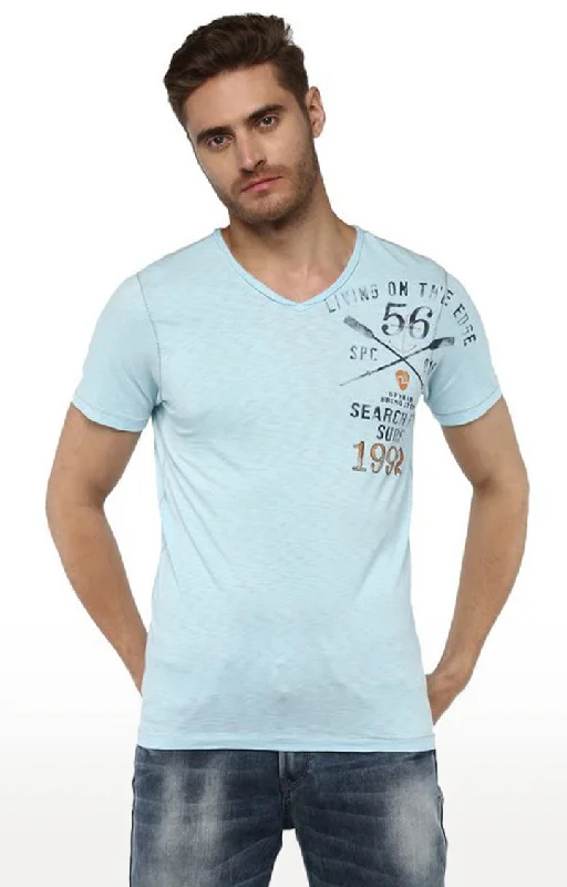 Weekend Discounts to Indulge In Spykar Cotton Blue Solid Men T-Shirts