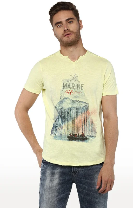 Weekend Savings Fiesta Spykar Yellow Cotton Slim Fit T-Shirt For Men