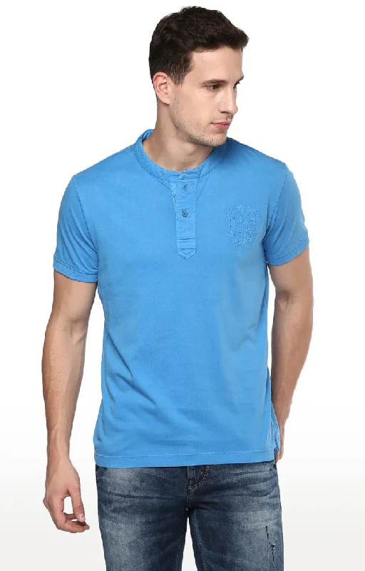 Weekend Savings Sensation Spykar Blue Cotton Slim Fit Casual T-Shirt For Men