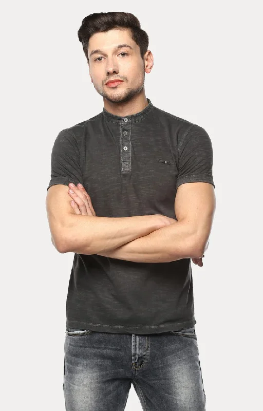 Sale Event Spykar Charcoal Black Melange Slim Fit Men T-Shirts