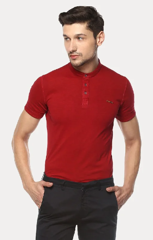 Extra Discount Red Melange Slim Fit Men T-Shirts