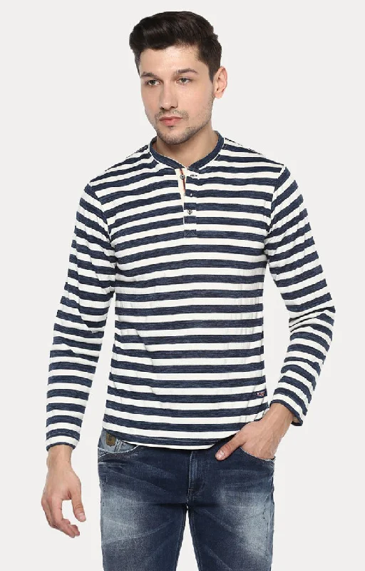 Stock Up Spykar Blue Striped Slim Fit Men T-Shirts