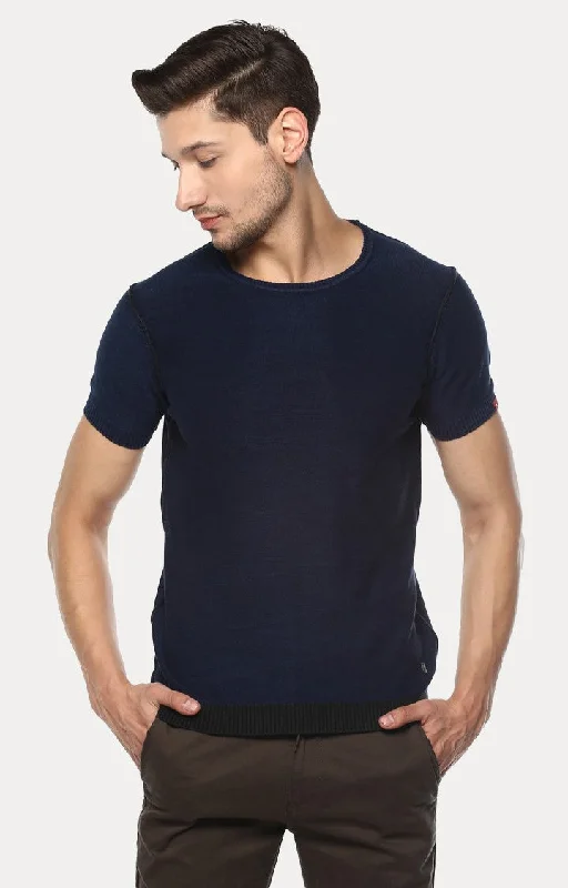 Special Offer Navy Blue Solid Slim Fit Men T-Shirts