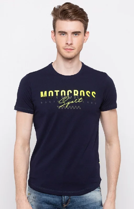 Weekend Deals That Excite Spykar Navy Printed Slim Fit Men T-Shirts