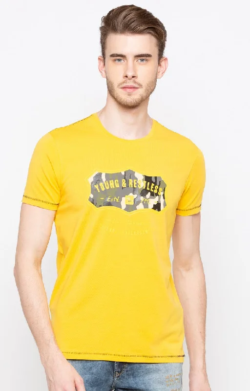 Unmissable Sale Spykar Yellow Printed Slim Fit Men T-Shirts