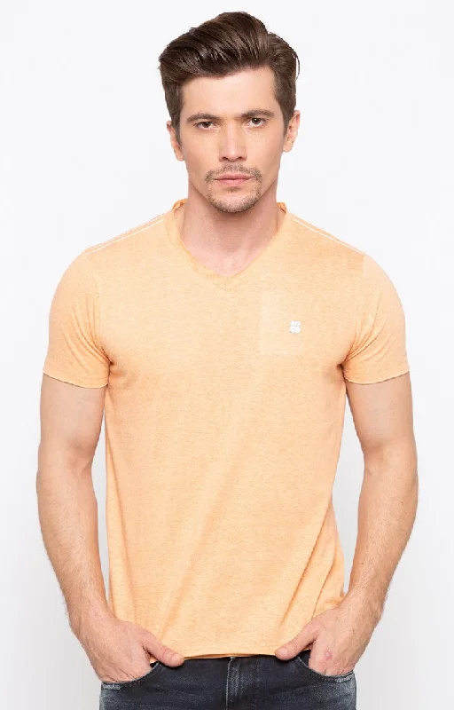Weekend Discounts to Enjoy Spykar Orange Melange Slim Fit Men T-Shirts