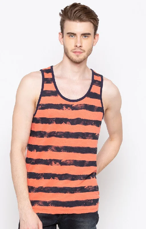 Weekend Specials to Grab Spykar Orange Striped Slim Fit Men T-Shirts