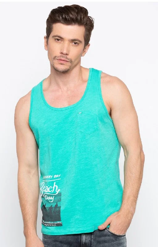 Super Deal Spykar Bright Aqua Printed Slim Fit Men T-Shirts