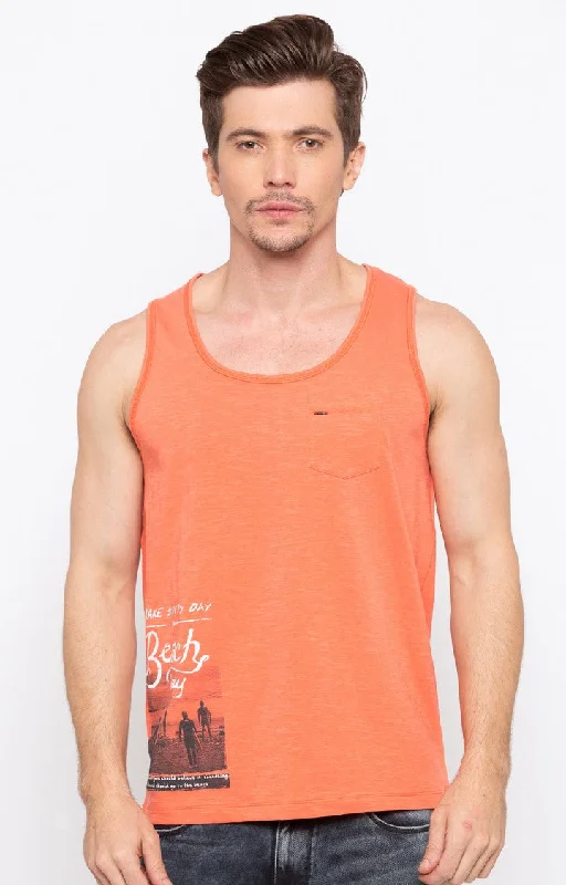 Savings Galore Spykar Orange Printed Slim Fit Men T-Shirts