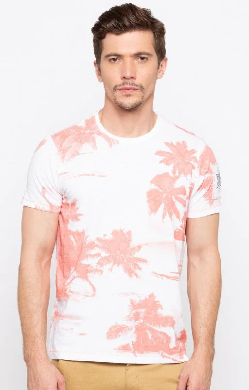 Weekend Savings Bonanza Spykar Peach Printed Slim Fit Men T-Shirts