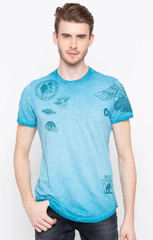 Weekend Shopping Extravaganza Spykar Blue Printed Slim Fit Men T-Shirts