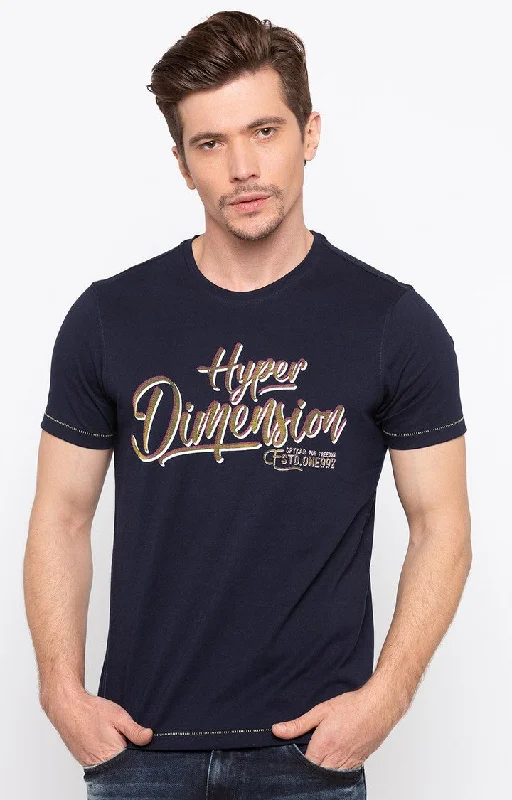 Limited Supply Spykar Navy Blue Printed Slim Fit Men T-Shirts