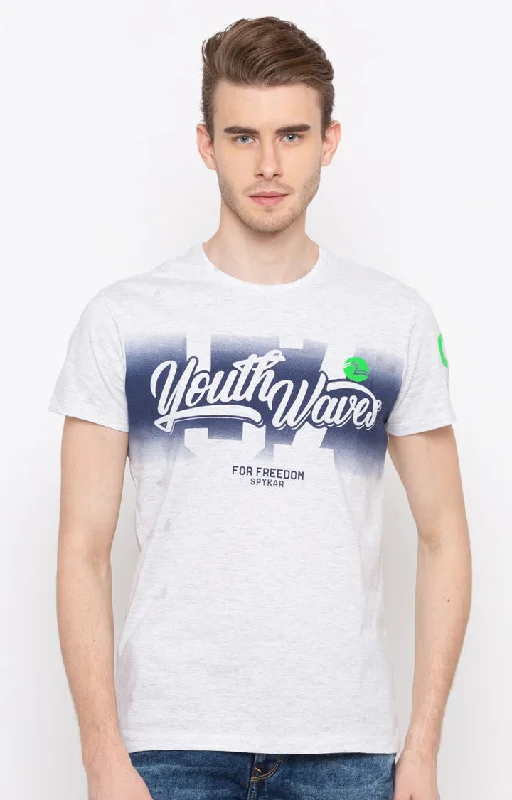 Weekend Savings Spectacular Spykar Ash Printed Slim Fit Men T-Shirts