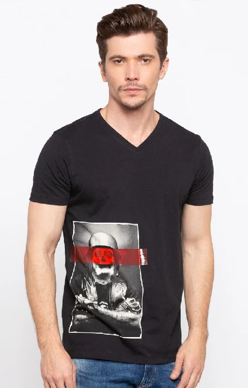 Weekend Bargains to Cherish Spykar Black Printed Slim Fit Men T-Shirts