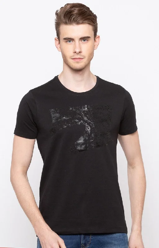 Weekend Deals That Dazzle Spykar Black Printed Slim Fit Men T-Shirts