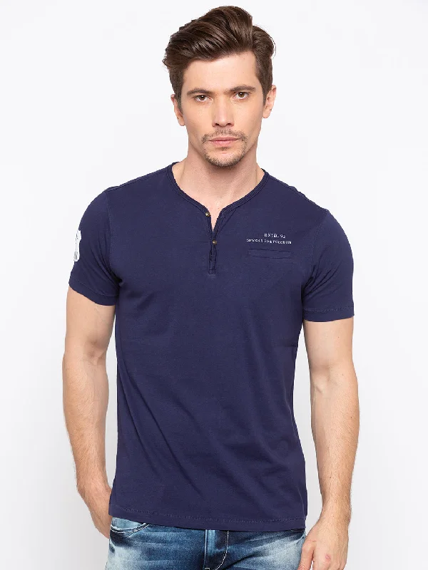 Spykar Men Blue Cotton Printed Half Sleeve T-Shirt