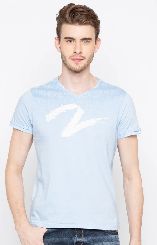 Celebrate the Weekend with Discounts Spykar Blue Printed Slim Fit Men T-Shirts