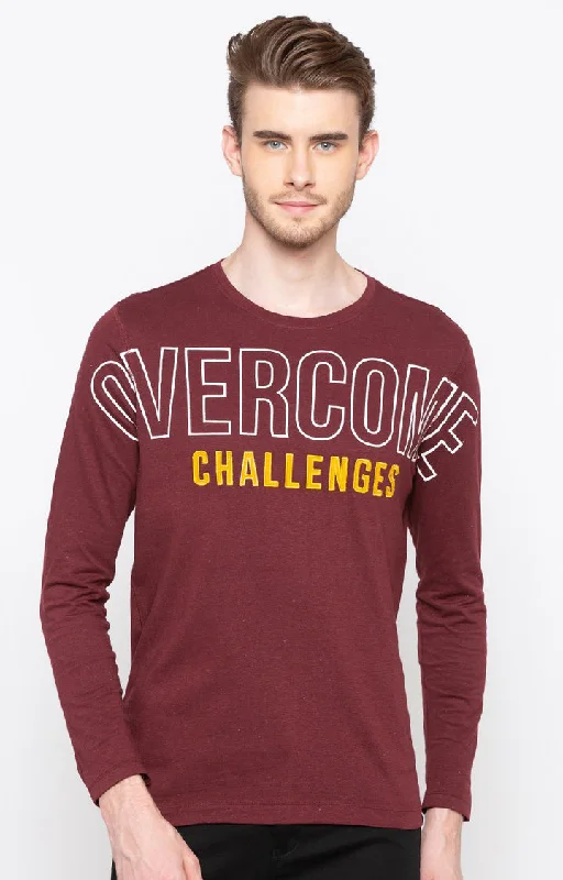 Best Choice Spykar Wine Printed Slim Fit Men T-Shirts