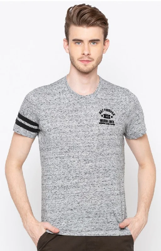 Weekend Savings Galore Spykar Grey Printed Slim Fit Men T-Shirts