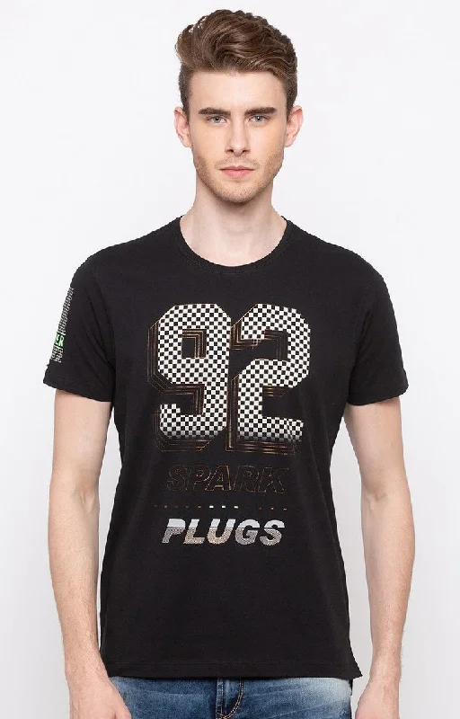 Weekend Bargains to Indulge In Spykar Jet Black Printed Slim Fit Men T-Shirts