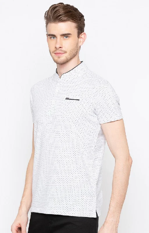 Deep Savings Spykar White Printed Slim Fit Men T-Shirts