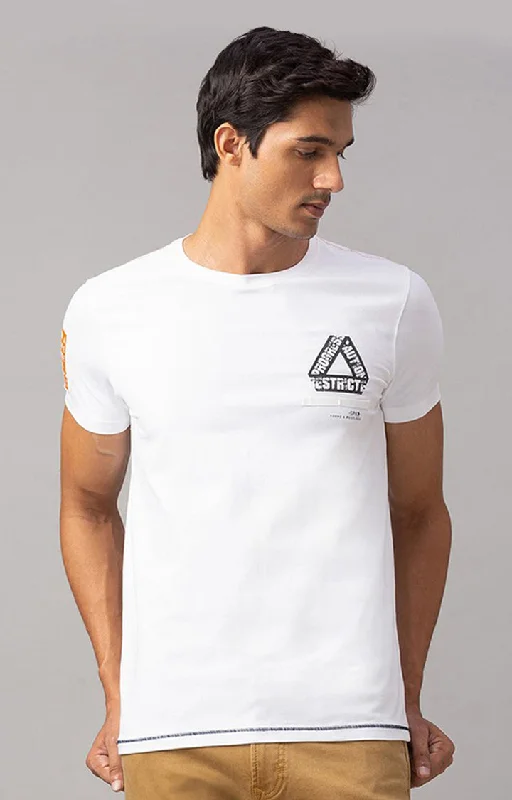 Midnight Sale Spykar White Cotton Slim Fit T-Shirt For Men