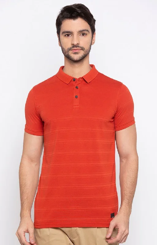 Spykar Red Cotton Slim Fit T-Shirt For Men