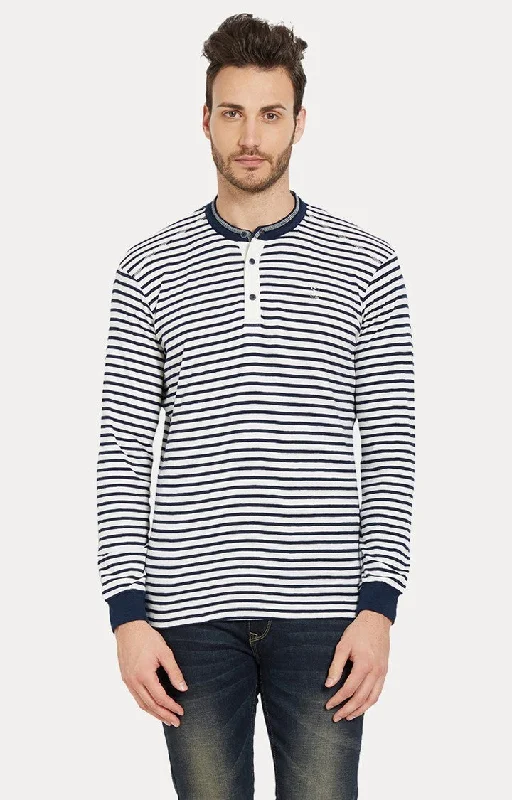Weekend Specials to Delight Spykar Blue Striped Slim Fit Men T-Shirts
