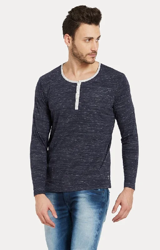 Weekend Specials to Cherish Spykar Blue Melange Slim Fit Men T-Shirts