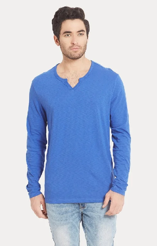 Weekend Offers That Tempt Spykar Blue Slub Jersey Slim Fit T-Shirt For Men