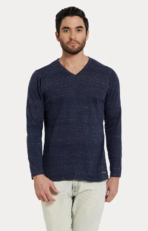 Weekend Bargains to Grab Spykar Navy Blue Melange Slim Fit Men T-Shirts