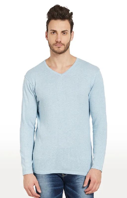 Weekend Offers You Can't Ignore Spykar Sky Blue Melange Slim Fit Men T-Shirts