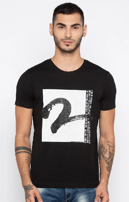 Crazy Savings Spykar Black Printed Slim Fit Men T-Shirts