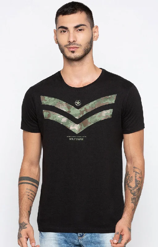Fantastic Savings Spykar Black Printed Slim Fit Men T-Shirts
