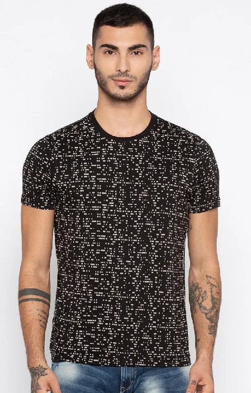 Online Deal Spykar Black Printed Slim Fit Men T-Shirts