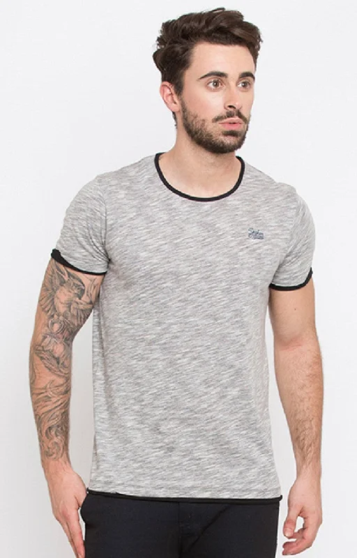 Weekend Savings Extravaganza Spykar Grey Melange Slim Fit Men T-Shirts