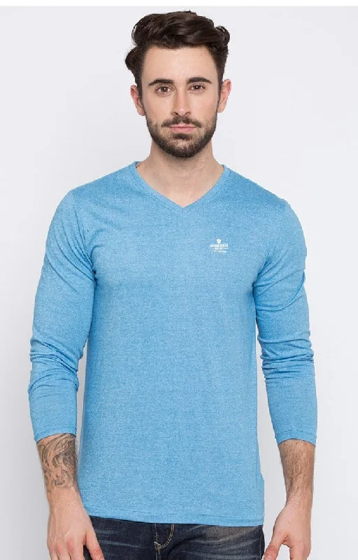 Weekend Discounts to Savor Spykar Blue Melange Slim Fit Men T-Shirts