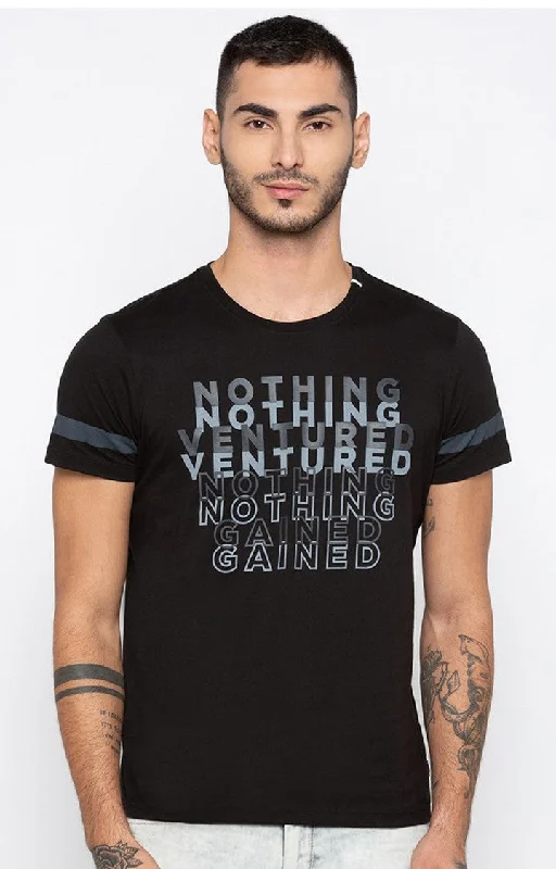 Take Action Spykar Black Printed Slim Fit Men T-Shirts