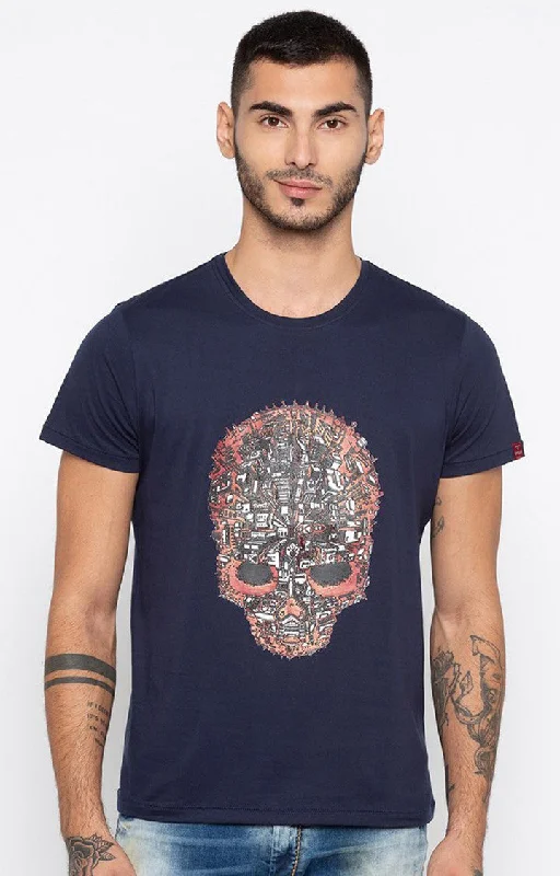 Huge Savings Spykar Navy Printed Slim Fit Men T-Shirts