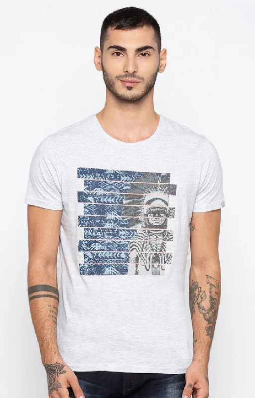 Stock Clearance Spykar Ash Printed Slim Fit Men T-Shirts