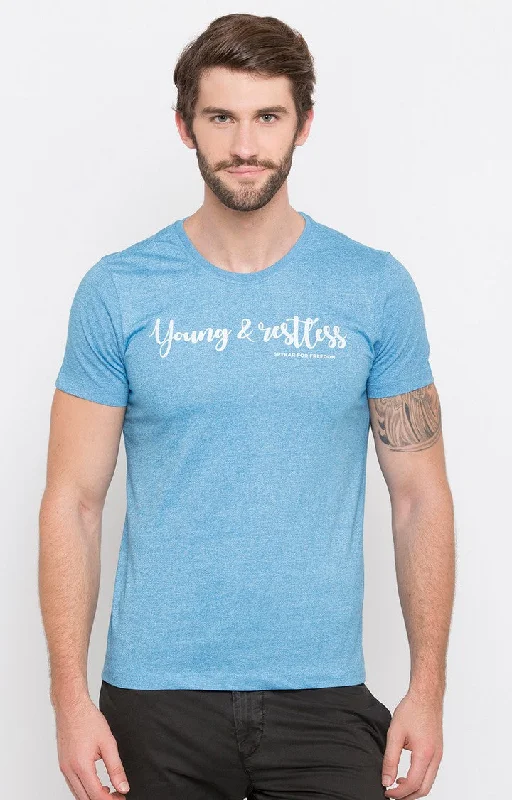 Steal Deal Spykar Blue Cotton Slim Fit T-Shirt For Men