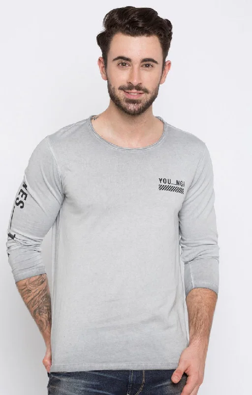 Weekend Discounts Worth Grabbing Spykar Grey Cotton Slim Fit T-Shirt For Men