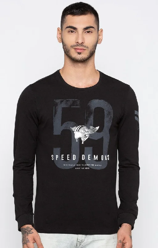 Midnight Sale Spykar Black Printed Slim Fit Men T-Shirts